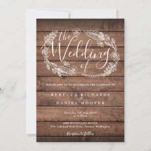 Rustikale Holz-Blumengirlande-Script-Hochzeit Einladung