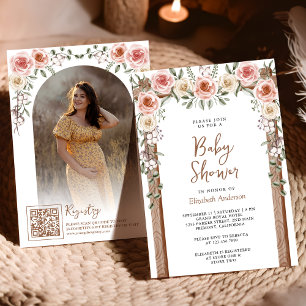 Rustikale Holz-Boho-Floral-Foto-Kinderparty Einladung