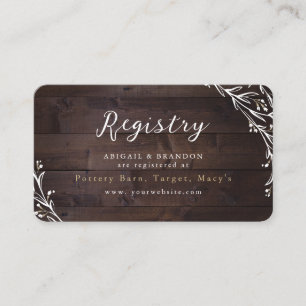 Rustikale Holz-Boho-Floral-Landhochzeits-Registry Begleitkarte