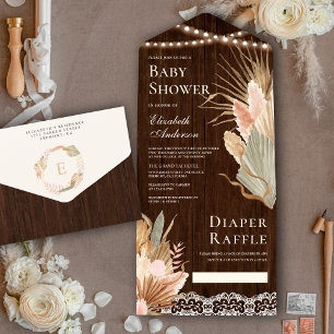 Rustikale Holz-Boho-Trockenpalme Pampas Baby Showe All In One Einladung