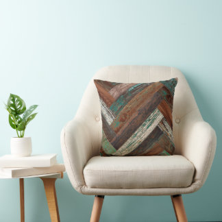 Rustikale Holz-Chevron Grün-Rost-Braun Kissen