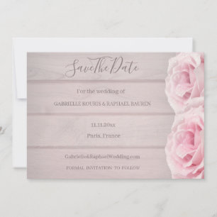 Rustikale Holz-Echte-Rosen-Rosa Save The Date Hoch Einladung