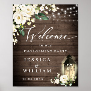 Rustikale Holz-Engagement-Partei für Weiße Rosen L Poster
