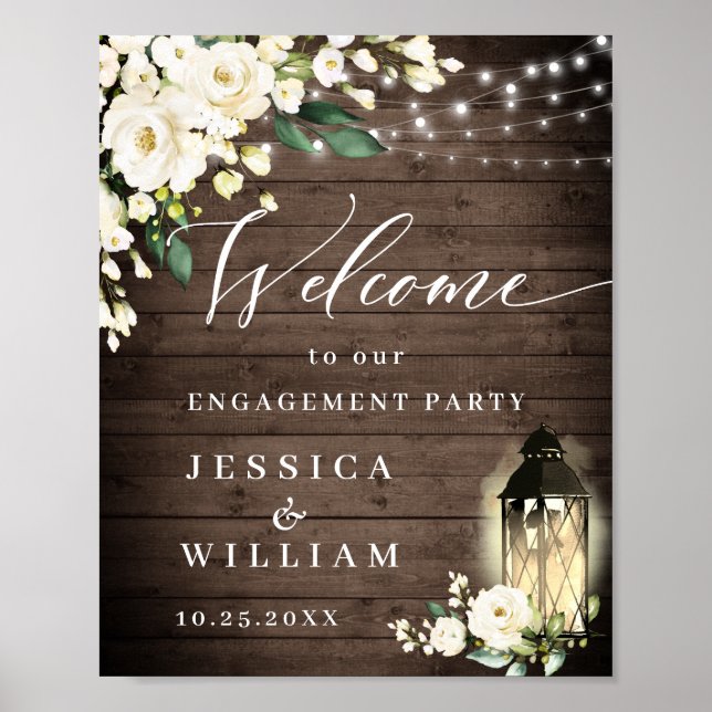 Rustikale Holz-Engagement-Partei für Weiße Rosen L Poster (Vorne)