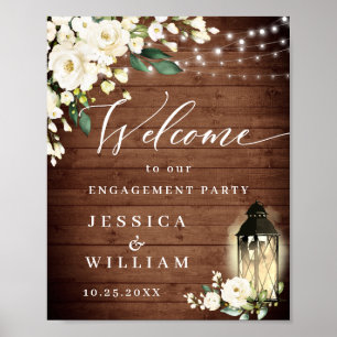 Rustikale Holz-Engagement-Partei für Weiße Rosen L Poster