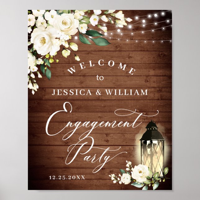 Rustikale Holz-Engagement-Partei für Weiße Rosen L Poster (Vorne)