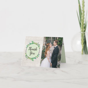 Rustikale Holz- & Eukalyptus-Hochzeit Danke 4-Foto Karte
