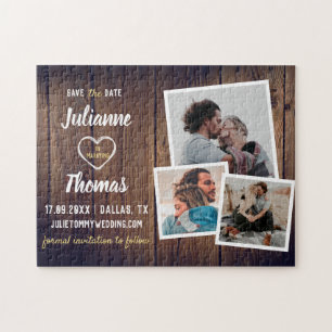 Rustikale Holz-Foto-Collage Elegante Hochzeit Merk