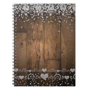 Rustikale Holz Glamour Diamanten Glitter Hochzeits Notizblock