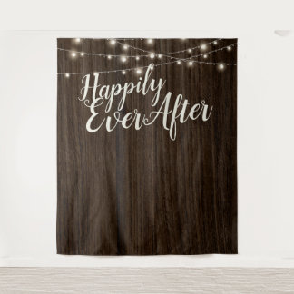 Rustikale Holz-Happily-Ever-After-Hochzeitskulisse Wandteppich