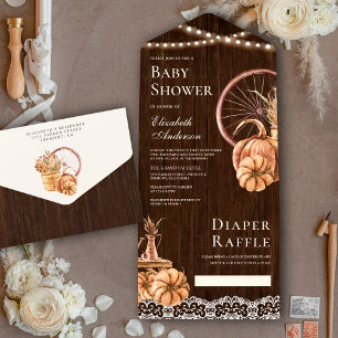 Rustikale Holz Herbst Boho Kürbis Baby Shower All In One Einladung