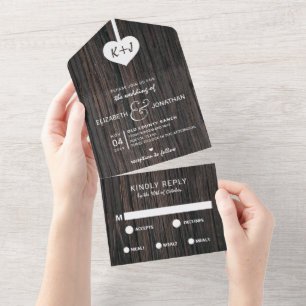 Rustikale Holz Herz Typografie Hochzeit All In One Einladung