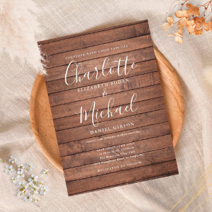 Rustikale Holz-Hochzeit mit Unterschrift Einladung