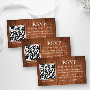 Rustikale Holz Hochzeit QR RSVP Begleitkarte