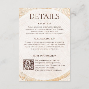 Rustikale Holz-Hochzeits-Details-Karte mit QR-Code Begleitkarte