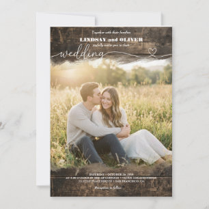 Rustikale Holz-Hochzeitseinladung mit Foto zum Gol Einladung