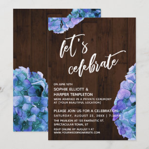 Rustikale Holz-Hortensie Lass uns die Hochzeit fei Einladung