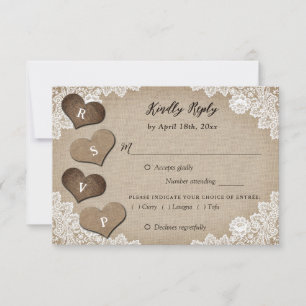 Rustikale Holz-Jute-Lace-Hochzeits-RSVP-Essen-Ausw RSVP Karte