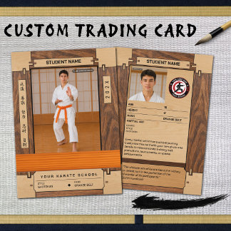 Rustikale Holz Karate Orange Gürtel Trading Card Telefonnummerkarte