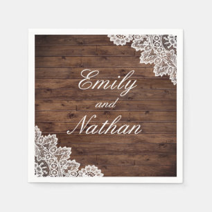 Rustikale Holz-Lace-Hochzeitsservietten im Vintage Serviette