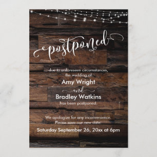 Rustikale Holz-Lichterkette Aufgeschobene Hochzeit Einladung