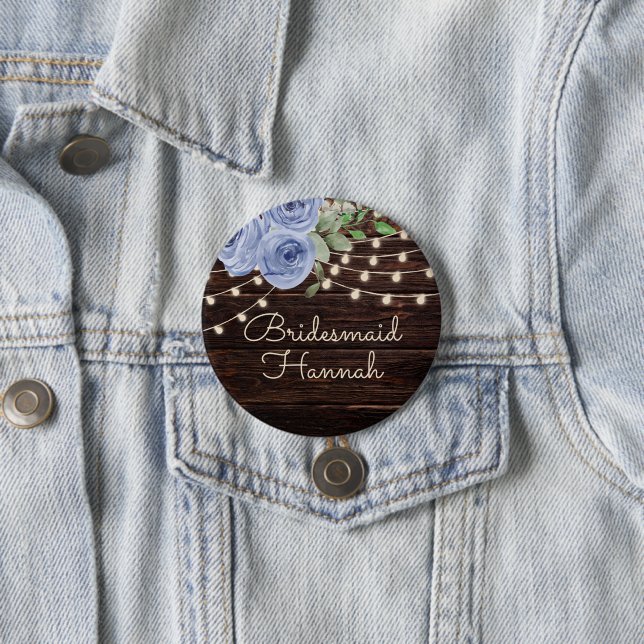 Rustikale Holz-Lichterkette Blaue Blumen Brautjung Button (Beispiel)