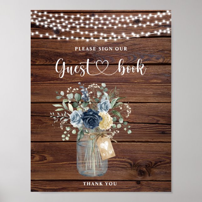 Rustikale Holz-Lichterkette Mason Jar Gästebuch-Sc Poster (Vorne)
