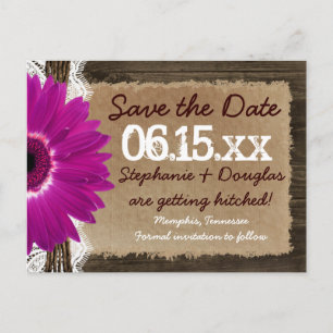 Rustikale Holz-Lila-Daisy-Save-the-Date-Postkarten Ankündigungspostkarte