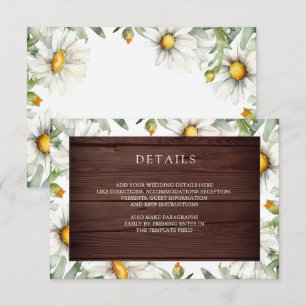 Rustikale Holz-Margeriten Florale Hochzeitsdetails Begleitkarte