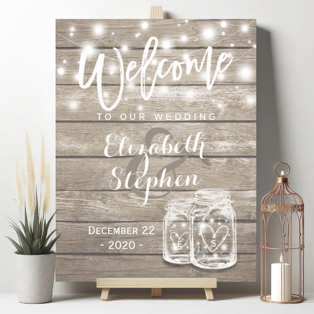 Rustikale Holz-Mason-Glas-Lichterkette Hochzeitsbe Poster (Von Creator hochgeladen)