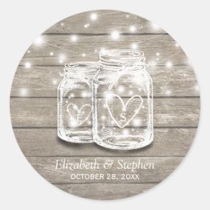 Rustikale Holz Mason Jar String Lights Gastgeschen Runder Aufkleber