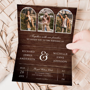 Rustikale Holz-Minimal-Bogen-Foto-QR-Code-Hochzeit Einladung
