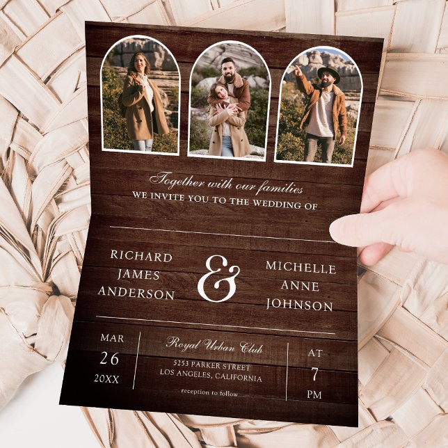 Rustikale Holz-Minimal-Bogen-Foto-QR-Code-Hochzeit Einladung (Von Creator hochgeladen)