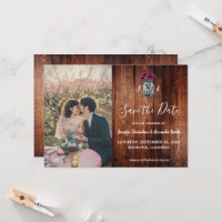 Rustikale Holz-Monogramm-Foto-Save-the-Date-Anzeig