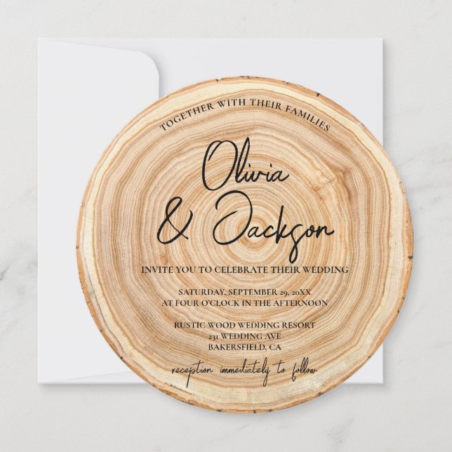 Rustikale Holz-QR-Code-Hochzeit Einladung (Vorderseite)