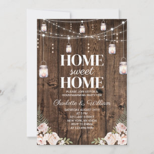 Rustikale Holz-Rosa-Blumen-Home-Sweet-Home Einladung