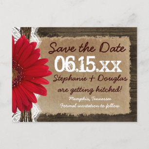 Rustikale Holz-Rote-Daisy-Save-the-Date-Postkarten Ankündigungspostkarte