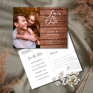 Rustikale Holz-Schrift-Foto-Hochzeit-Save-the-Date Postkarte