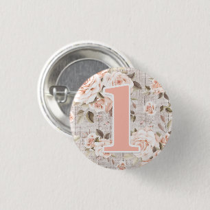 Rustikale Holz- & Shabby-Chic-Rosen zum 1. Geburts Button