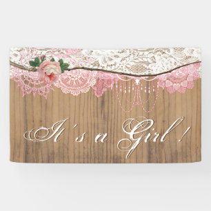 Rustikale Holz Shabby Chic Spitze Mädchen Baby-Par Banner