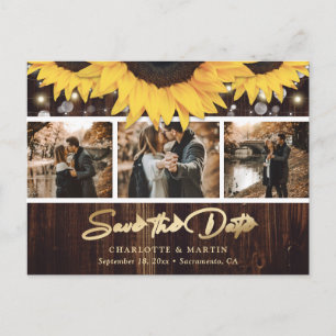 Rustikale Holz-Sonnenblumen-Hochzeit Foto Save The Ankündigungspostkarte