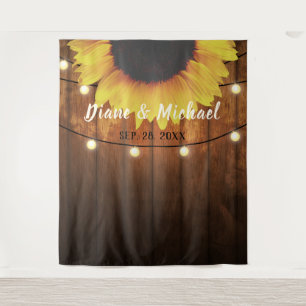 Rustikale Holz-Sonnenblumen-Hochzeit-Fotobooth-Kul Wandteppich
