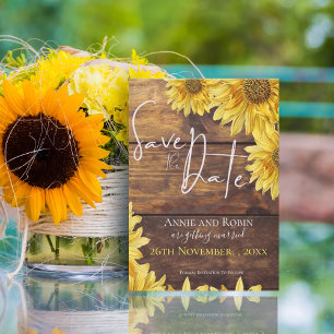 Rustikale Holz-Sonnenblumen-Hochzeit im Herbst Sav Einladung