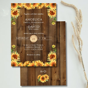 Rustikale Holz-Sonnenblumen-Hochzeitseinladung Einladung