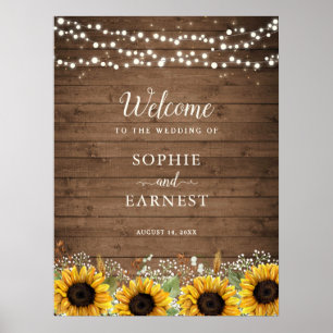 Rustikale Holz-Sonnenblumen-Lichter Hochzeits-Will Poster