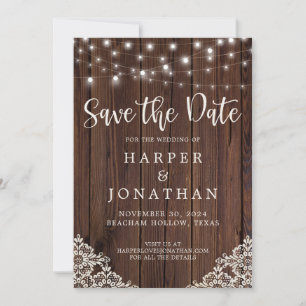 Rustikale Holz-String-Lichter Hochzeit speichern d Save The Date
