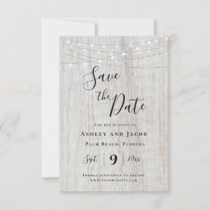 Rustikale Holz-String-Lichter Hochzeit speichern d Save The Date