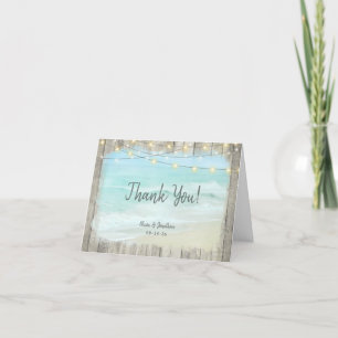 Rustikale Holz String Lights Beach Wedding Dankeskarte
