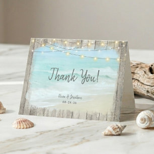 Rustikale Holz String Lights Beach Wedding Dankeskarte