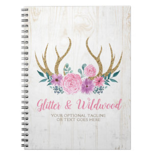Rustikale Holz- und Aquarell-Blumen-Geweih Boutiqu Notizblock